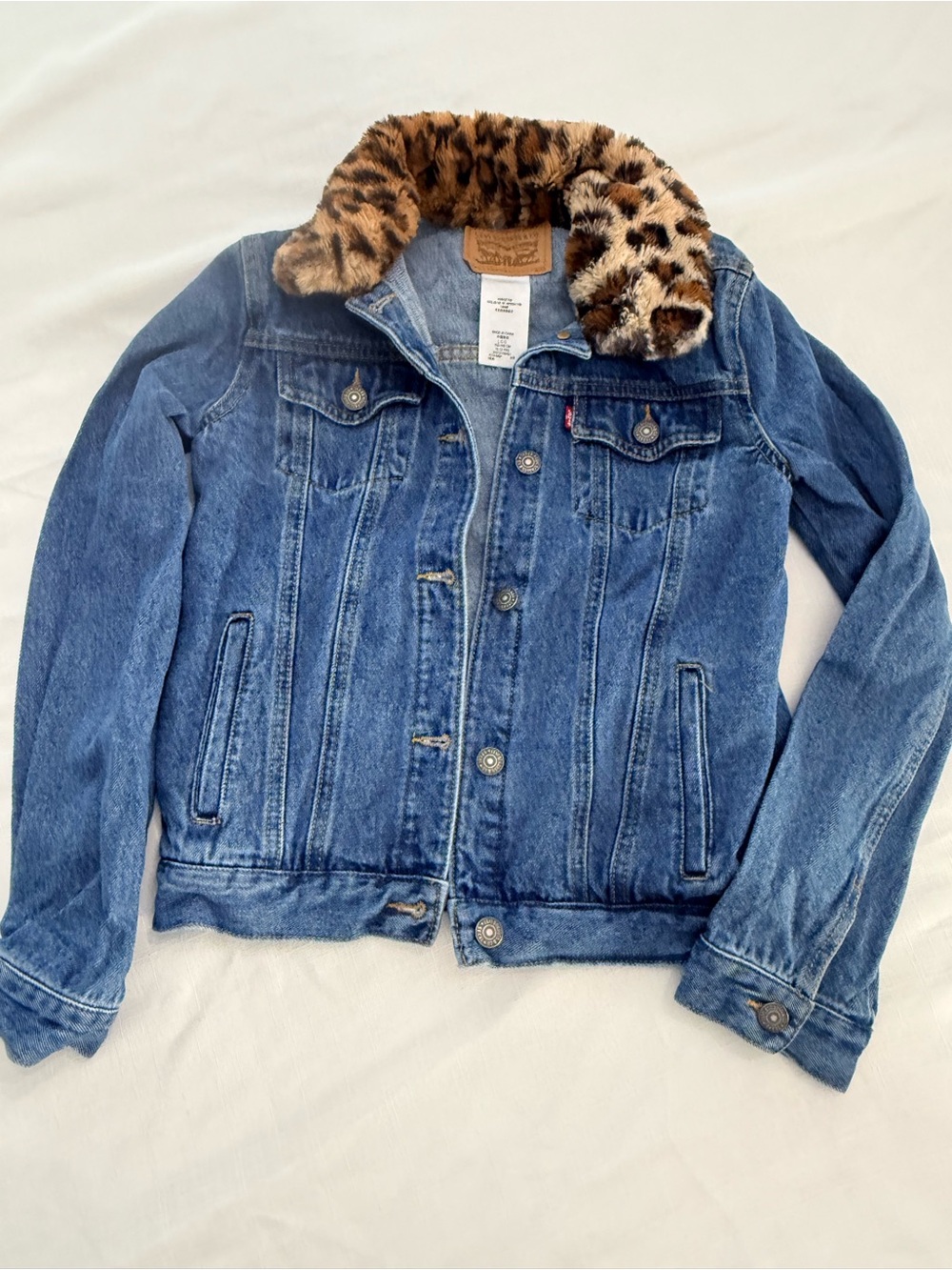 Levi’s Girls Denim Jacket Leopard Faux Fur Collar Size L 12-13 Years